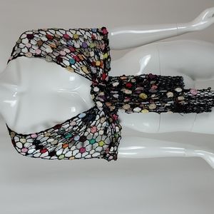 Colorful Crochet With Black Beaded Shawl Wrap